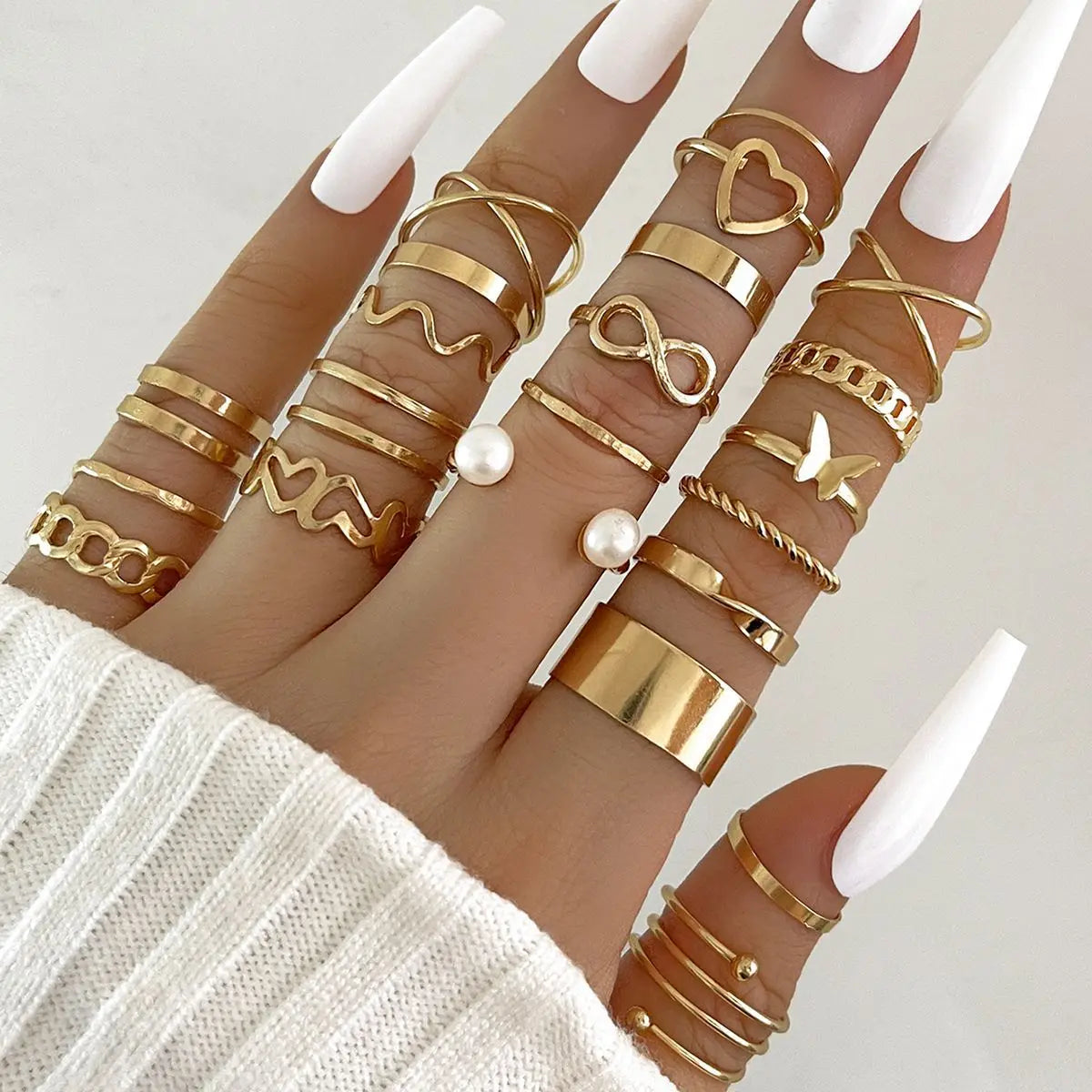 Fashion Simple Wave Joint Rings Set For Women Crystal