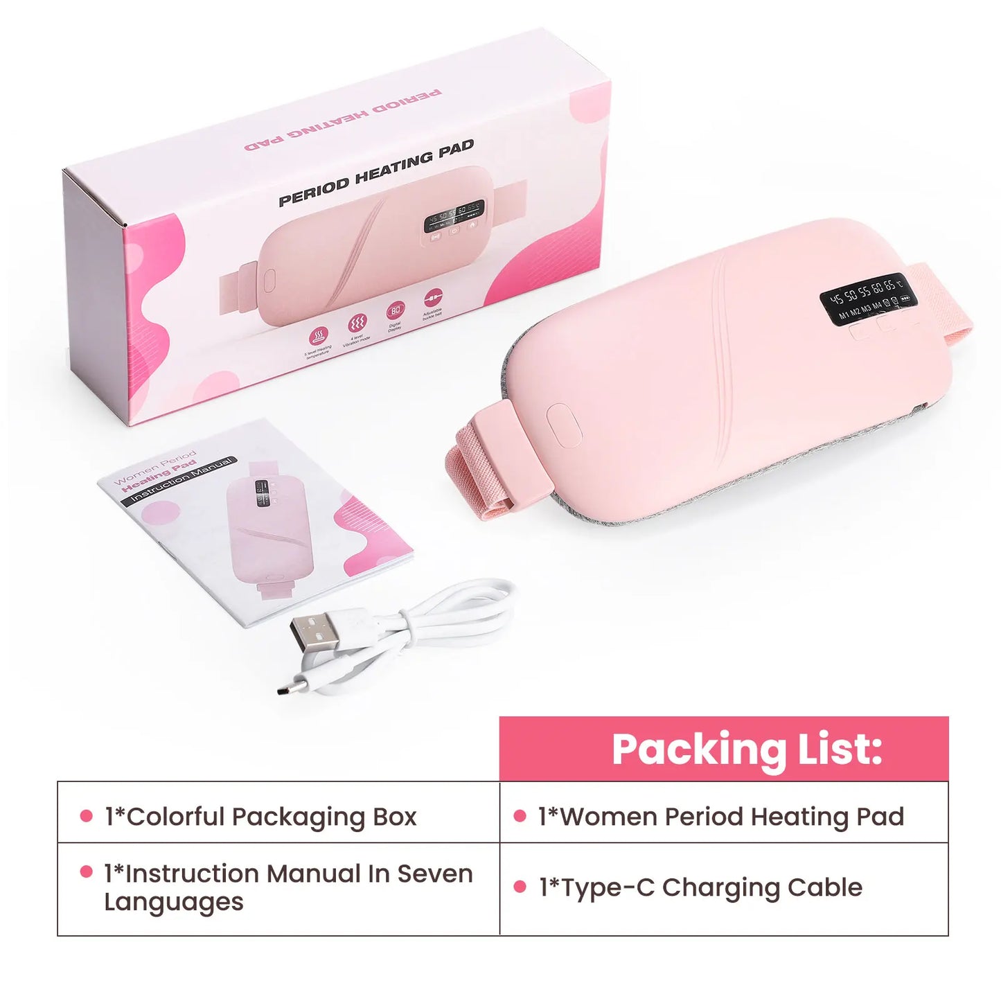 New 4 Mode Electric Period Heating Pad Vibration Women Massage Belt Waist Abdominal Massager Cramp Relax Warm Period Pad Massage