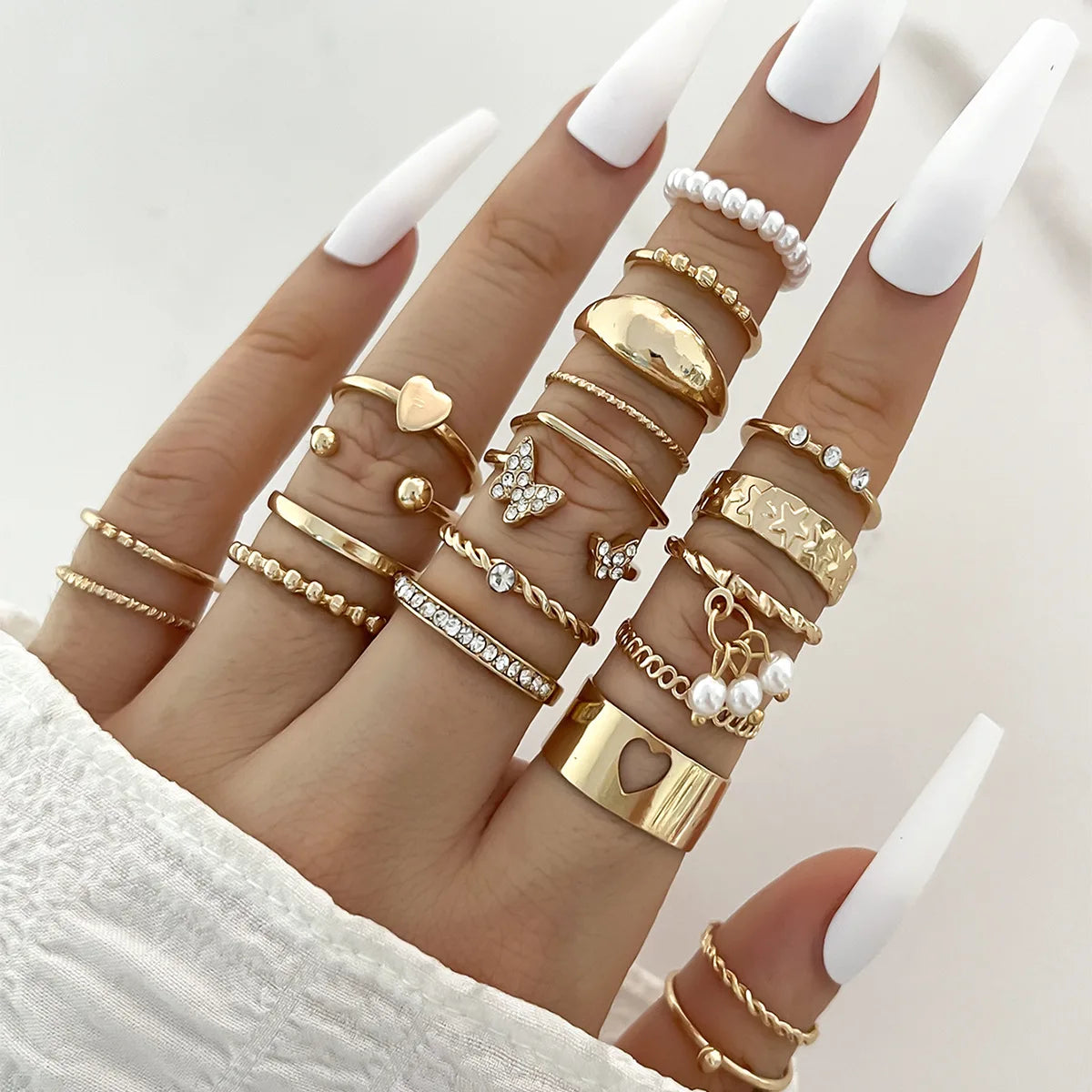 Fashion Simple Wave Joint Rings Set For Women Crystal