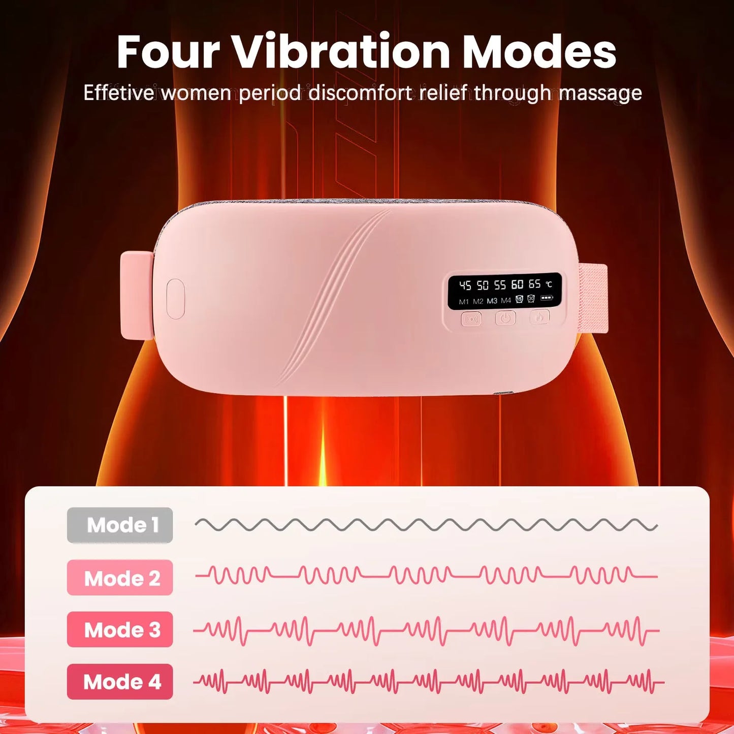 New 4 Mode Electric Period Heating Pad Vibration Women Massage Belt Waist Abdominal Massager Cramp Relax Warm Period Pad Massage