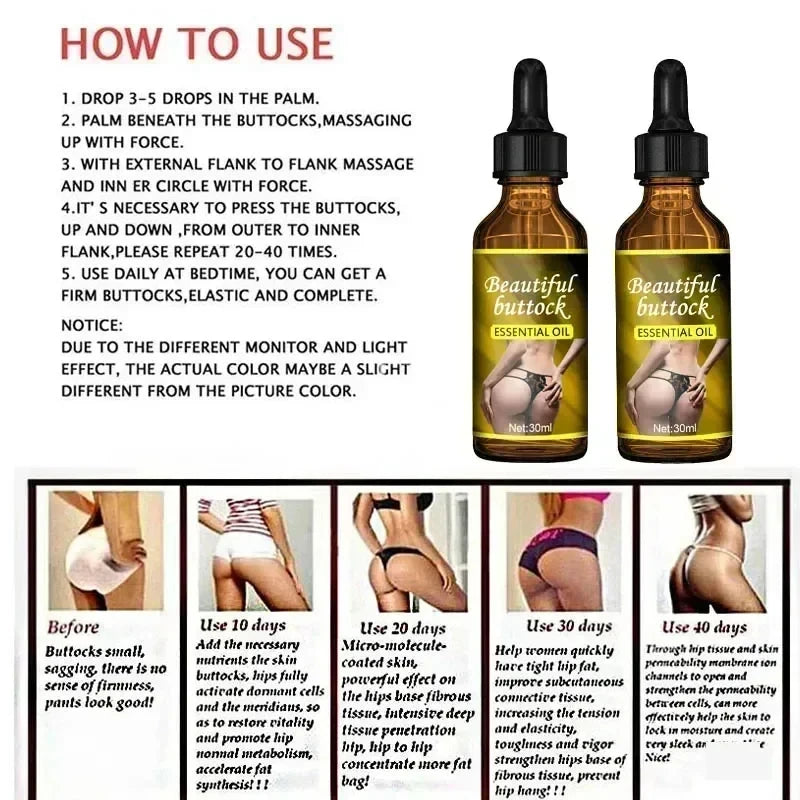 Hip Buttock Essential Oils Fast Growth Butt Enlargement Butt Lift Up Body Sexy Care for Women Hip Lift Butt Enhancement Cream