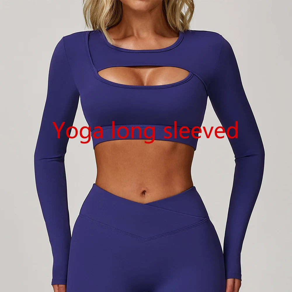 Hollow Out Long Sleeve T-Shirt Yoga Shirts Push