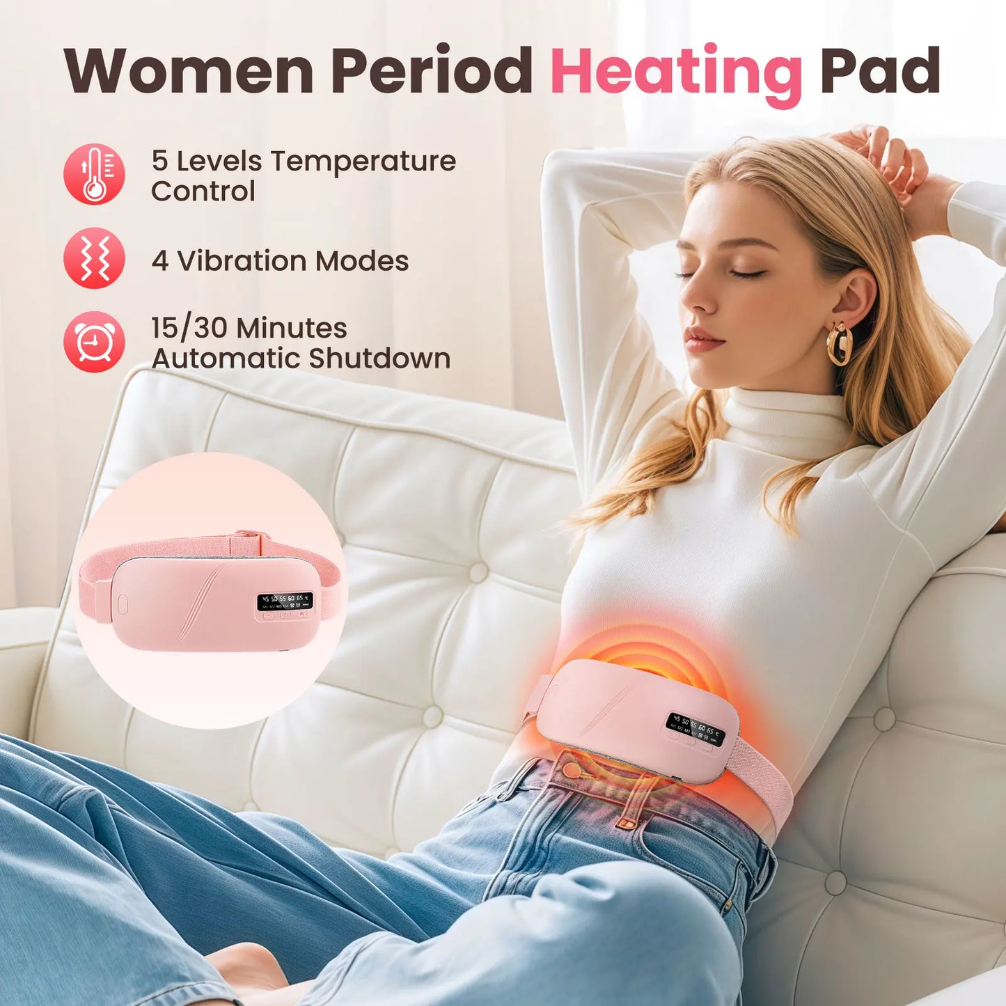New 4 Mode Electric Period Heating Pad Vibration Women Massage Belt Waist Abdominal Massager Cramp Relax Warm Period Pad Massage