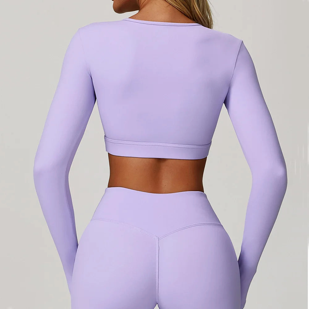Hollow Out Long Sleeve T-Shirt Yoga Shirts Push