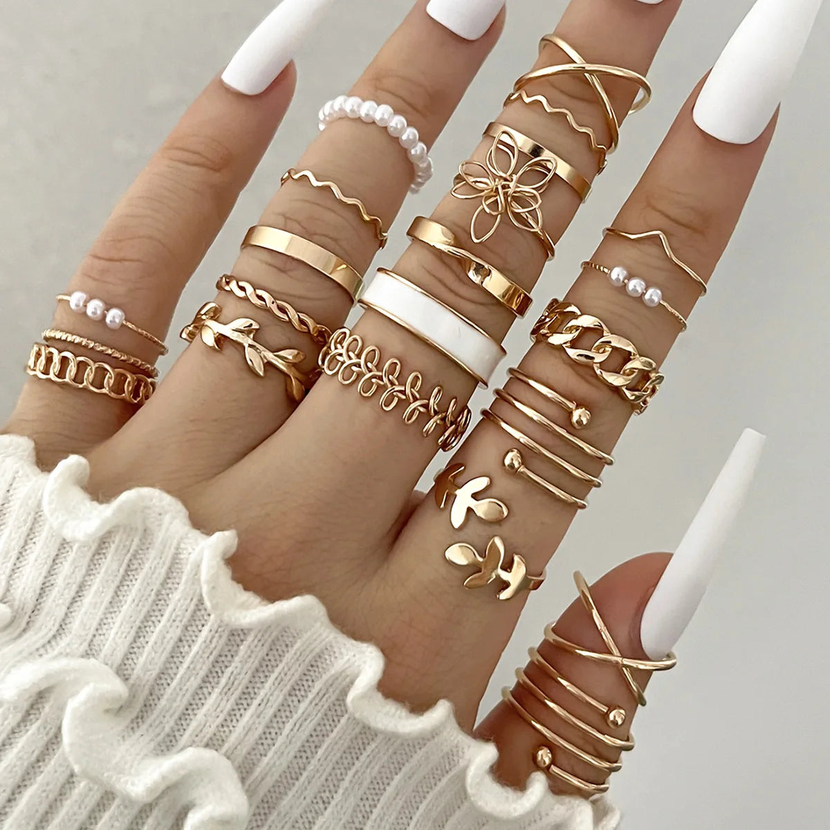 Fashion Simple Wave Joint Rings Set For Women Crystal