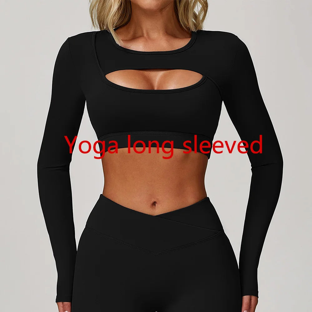 Hollow Out Long Sleeve T-Shirt Yoga Shirts Push