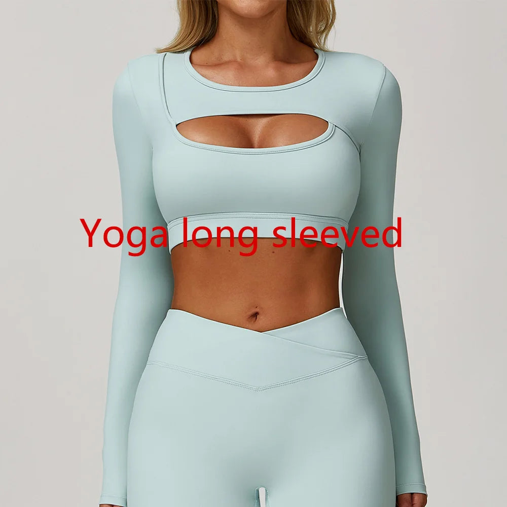 Hollow Out Long Sleeve T-Shirt Yoga Shirts Push