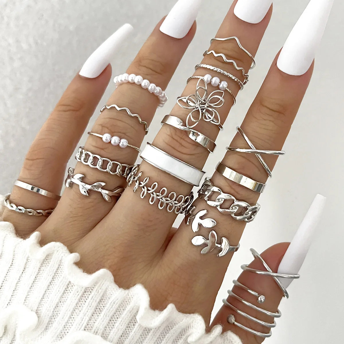Fashion Simple Wave Joint Rings Set For Women Crystal
