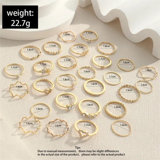 Fashion Simple Wave Joint Rings Set For Women Crystal