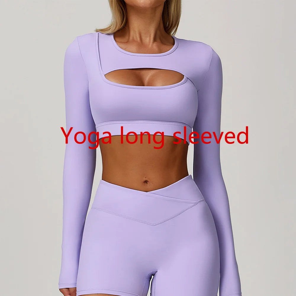 Hollow Out Long Sleeve T-Shirt Yoga Shirts Push