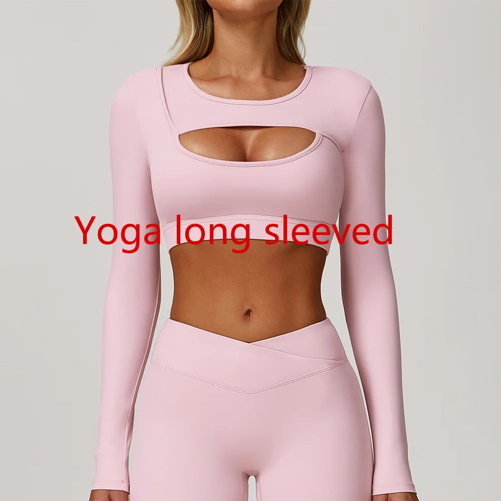 Hollow Out Long Sleeve T-Shirt Yoga Shirts Push